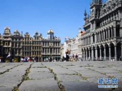 比利时布鲁塞尔大广场:游客减少 砖缝长草